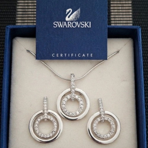 Jewelry set Swarovski silver necklace and earrings with white stone new