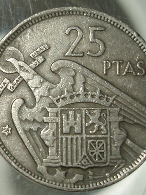 25 Pesetas 1957 coin used, Spain, Francisco Franco
