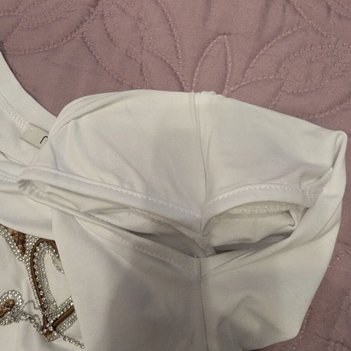 T-shirt women's short sleeve new, size L, white with shoulder pads