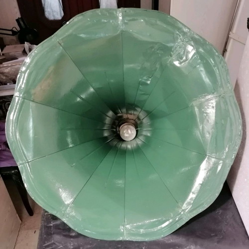 Gramophone Horn Ceiling Light vintage used, green restored