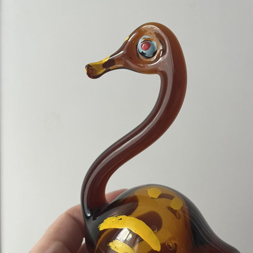 Vintage γυάλινος κύκνος χειροποίητη φιγούρα folk art μεταχειρισμένο