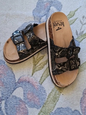 Parex leather sandals used, size 37, black and beige