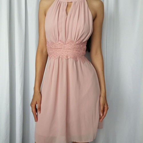 Vila pink elegant short dress with lace belt size S used