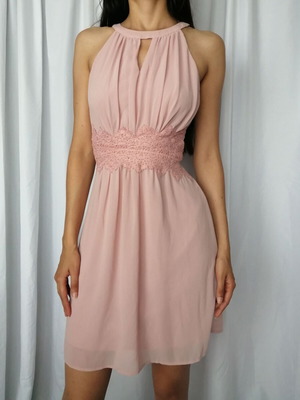 Vila pink elegant short dress with lace belt size S used