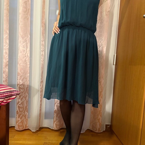 Midi dress with transparency like new, impressive green evening