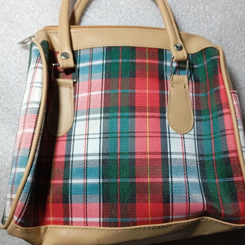 Vintage Handbag used with Tartan Pattern and Leather Details