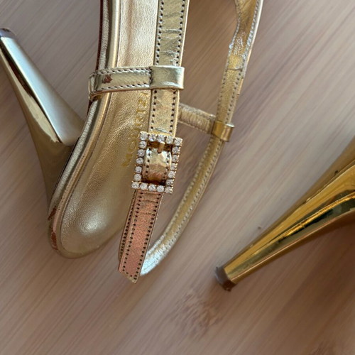 Mourtzi leather gold slingback sandals size 35 used with strass