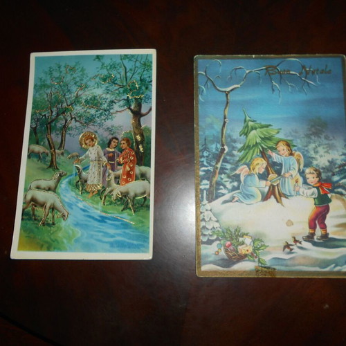 Christmas cards used, pack of 5 chromolithographs