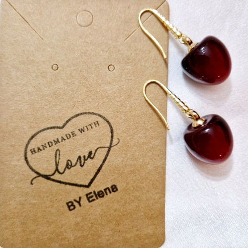 Handmade cherry earrings new, red and gold