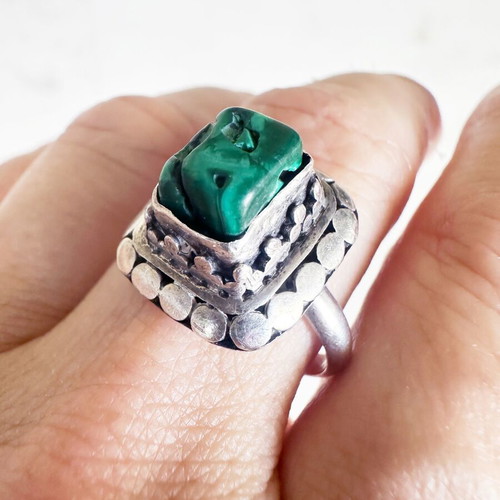 Vintage Silver 925 Ring with Natural Malachite Used