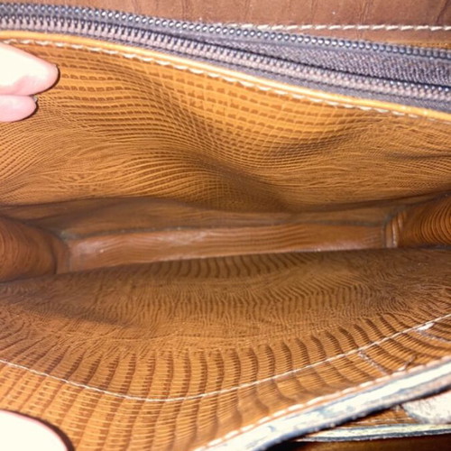Gregory leather briefcase used, 00's vintage, brown and gold
