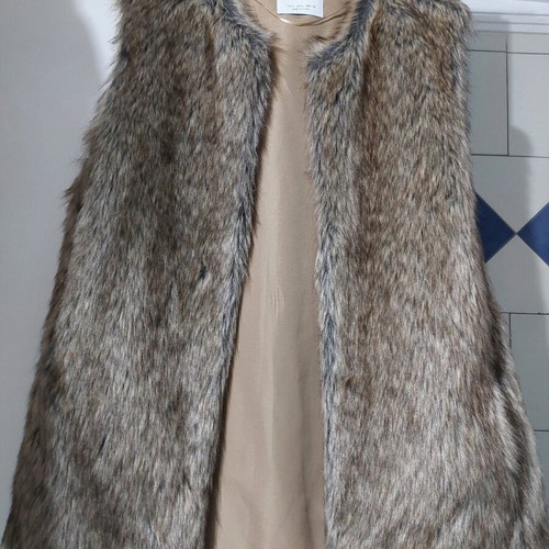 Synthetic sleeveless fur vest new, size Large, beige brown