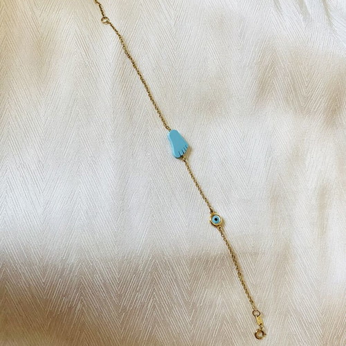 Al'Oro 9k gold bracelet with foot and eye charms