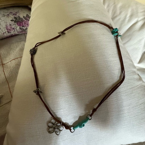 Leather handmade necklace with silver elements