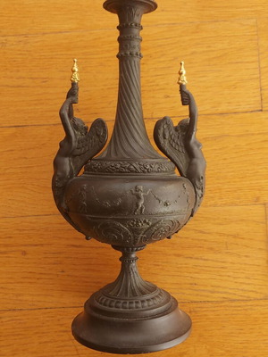 Ancient Greek hydria Empire style used with granite base and winged torchbearers
