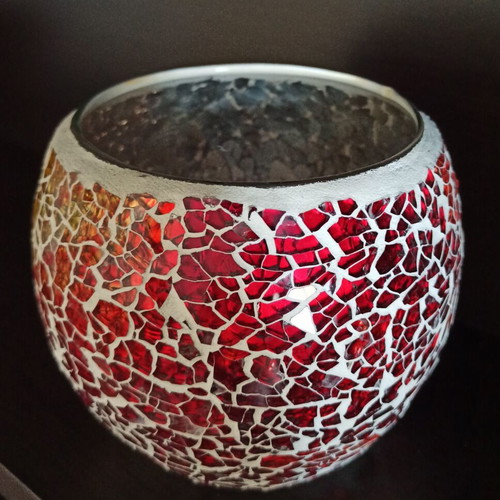 Decorative mosaic glass candle holder like new