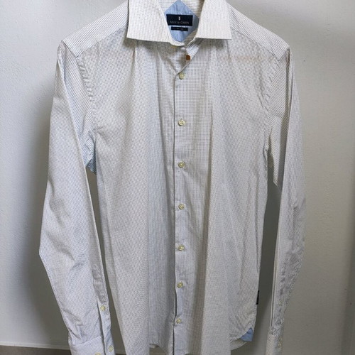 Navy & Green men's shirt white with blue pattern, new, size S