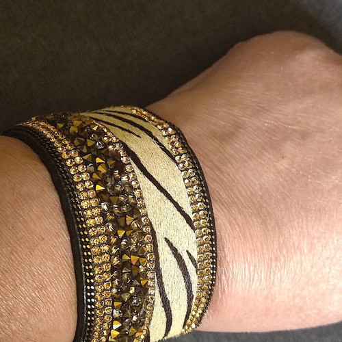 Statement bracelet with rhinestones and pony hair zebra pattern like new