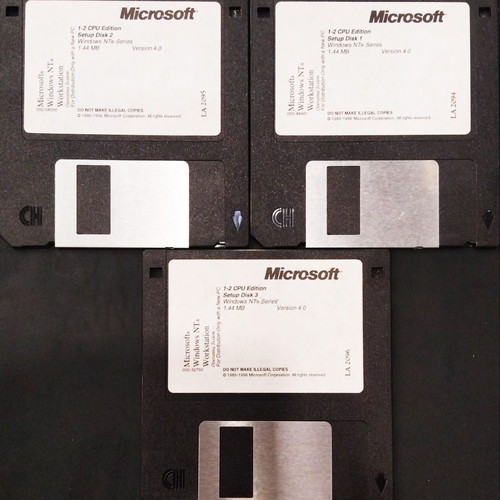 Microsoft Windows NT 4.0 Workstation setup disks used, pack of 3