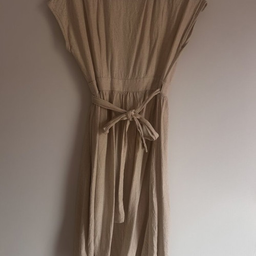 Linen dress size L Sinsay like new, beige midi with wrap neckline