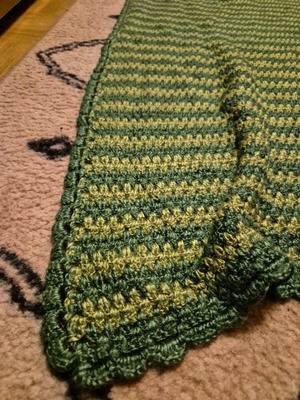 Green handmade woven wool rug used