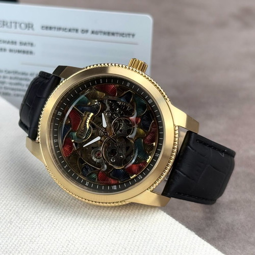 Heritor Automatic watch Emmanuel HERHS3703 new, black leather strap