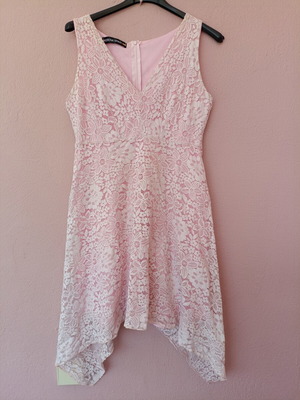 Morena Spain sleeveless pink lace dress with handkerchief hem new