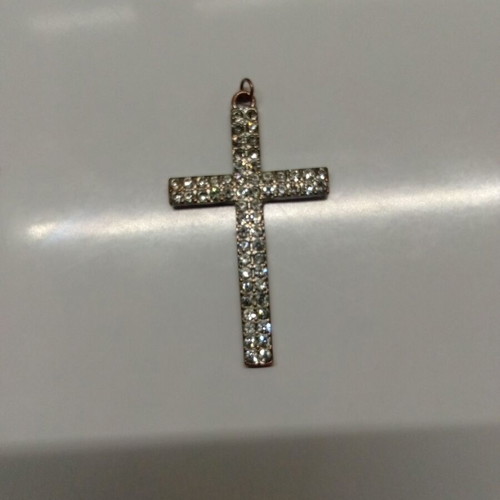 Cross with rhinestones new, white silver for necklace