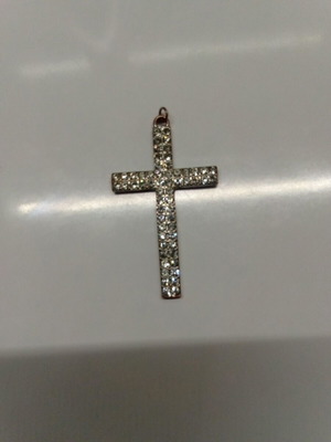 Cross with rhinestones new, white silver for necklace