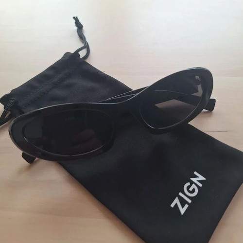 ZIGN Vintage Style Black Cat-Eye Sunglasses with Pouch new