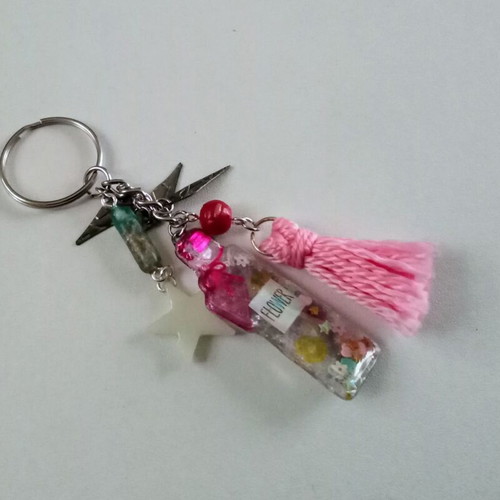 Handmade keychain pink multicolor new with glowing star charm