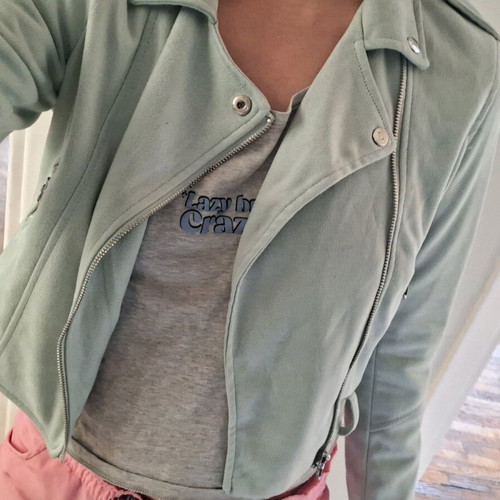 Biker-style jacket like new, mint turquoise, size S