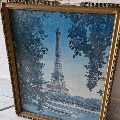 Eiffel Tower Paris vintage 1980 decorative framed print used