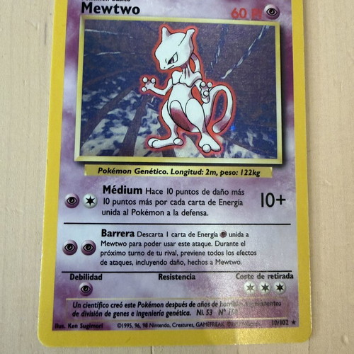 Mewtwo Base Set Holo Pokemon card, Spanish
