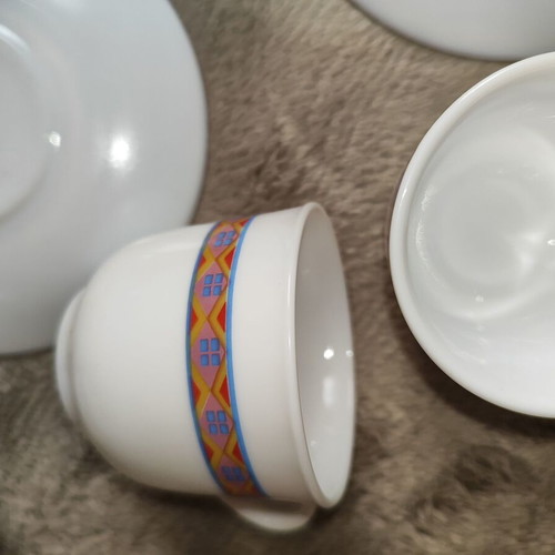 Set of 6 espresso/Greek coffee cups with saucers Boho ethnic design like new
