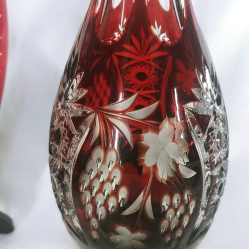 Nachtmann decanter and Joska Traube Bleikristall ruby red plate set like new