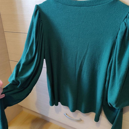 Blouse with puff sleeves used, green, size L