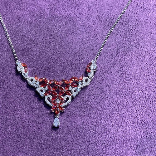 Silver necklace with ruby natural sapphires and certificate of authenticity