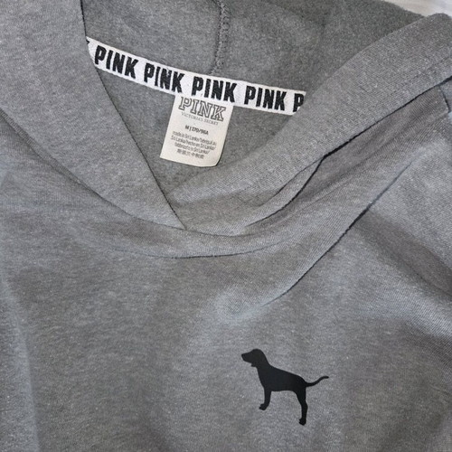PINK Victoria’s Secret grey cropped hoodie with lace-up sleeves, like new, size M