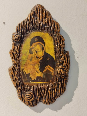Πύλινη χειροποίητη εκκλησιαστική εικόνα της Παναγίας μεταχειρισμένη