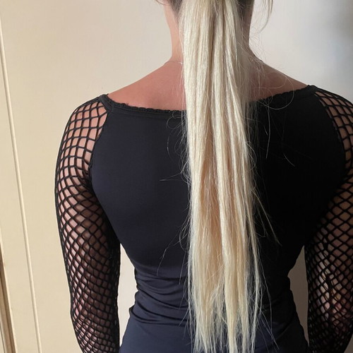 La Amazone black mesh sleeve blouse, size small