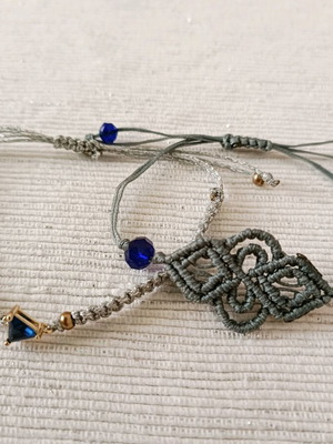 Macrame bracelets set of 2 new, gray and silver