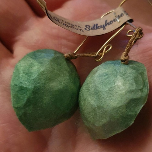 Silkworm Cocoon Earrings green, handmade, new