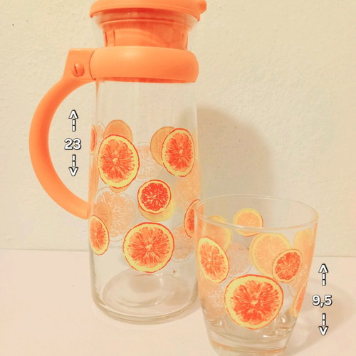 Glass pitcher set with lid and 6 glasses new