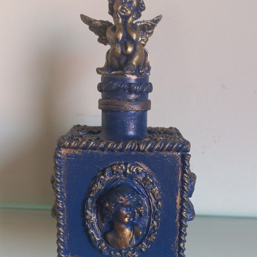 Decorative glass bottle new with decoupage technique