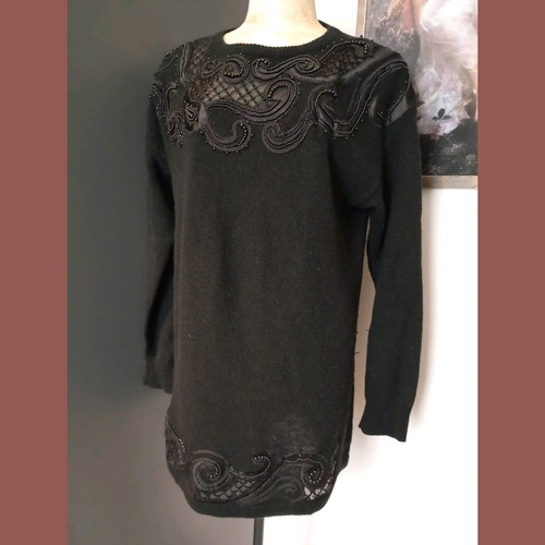 Vintage wool long women's pullover L used, black