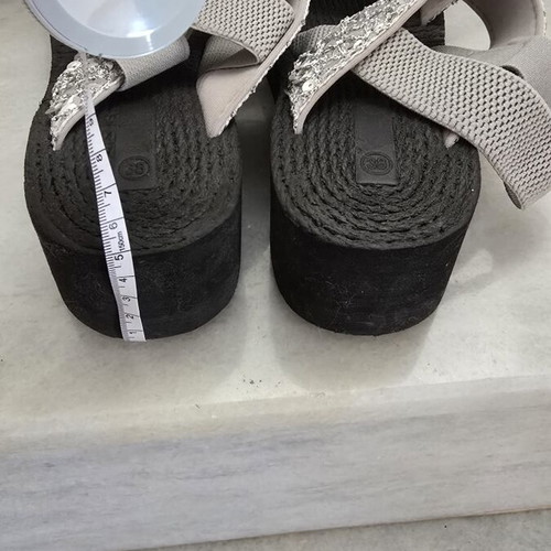 Platform sandals like new, black with silver sequins and grey elastic straps