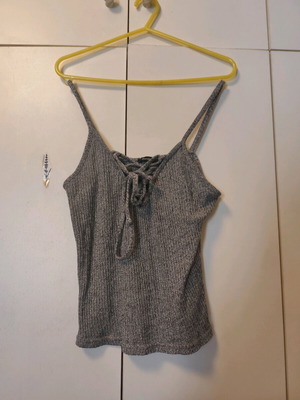 Bershka grey top with adjustable cord like new, elastic size L