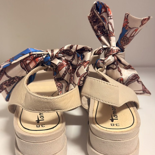 Tamaris sandals with scarf tie, beige, size 38