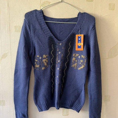 A-Style women's blouse new, blue with gold details size S